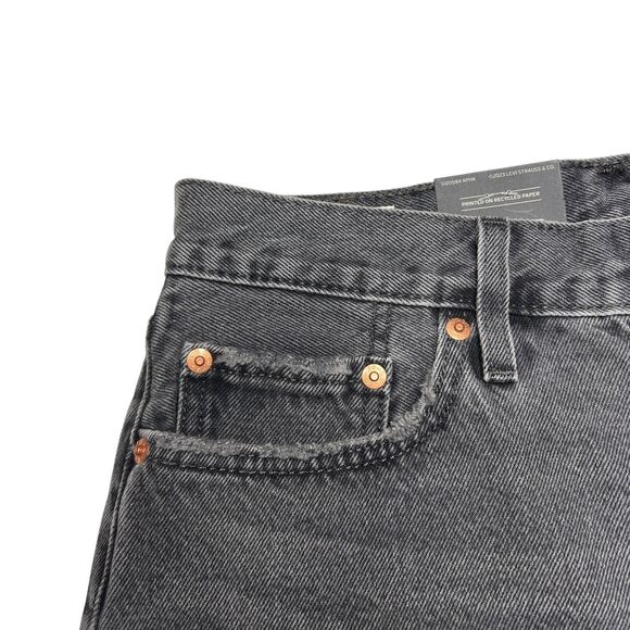 Levis Premium Womens 501 90s Denim Jean Shorts Mid Thigh Rise Long Black Gray - Picture 7 of 16